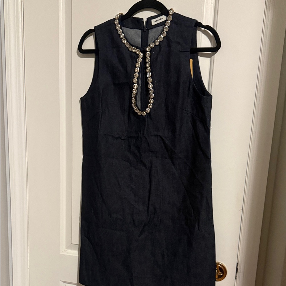 Sandro Dre’s  Dark Blue Dress with Embellished Neckline - Picture 2 of 4